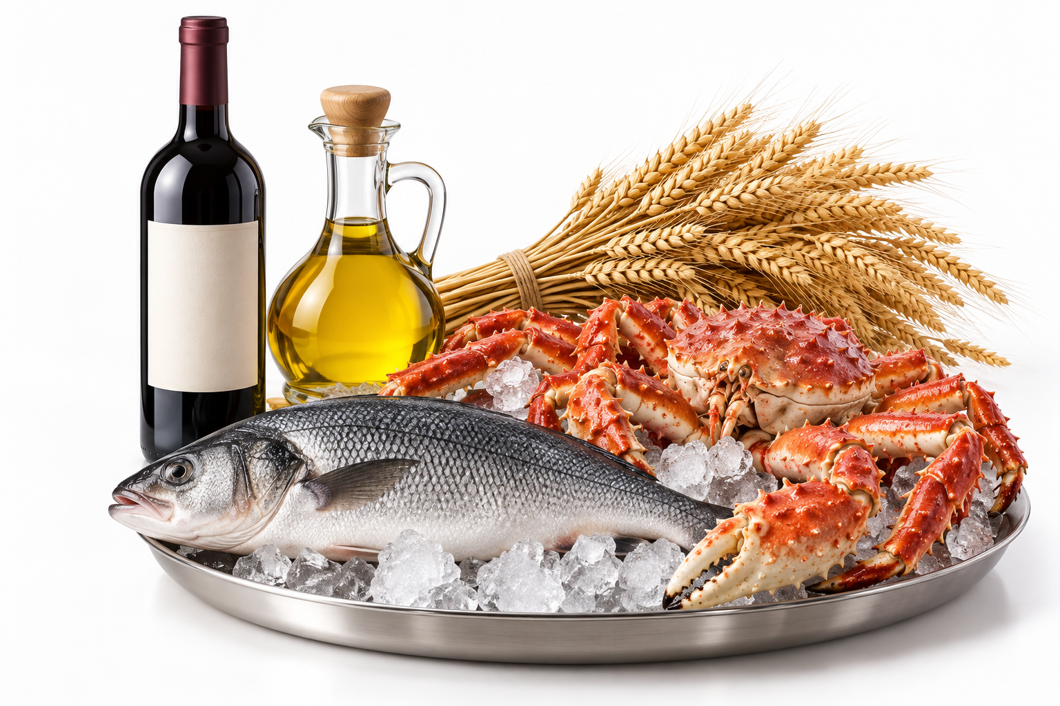Wine, oil, grain, fish and crab